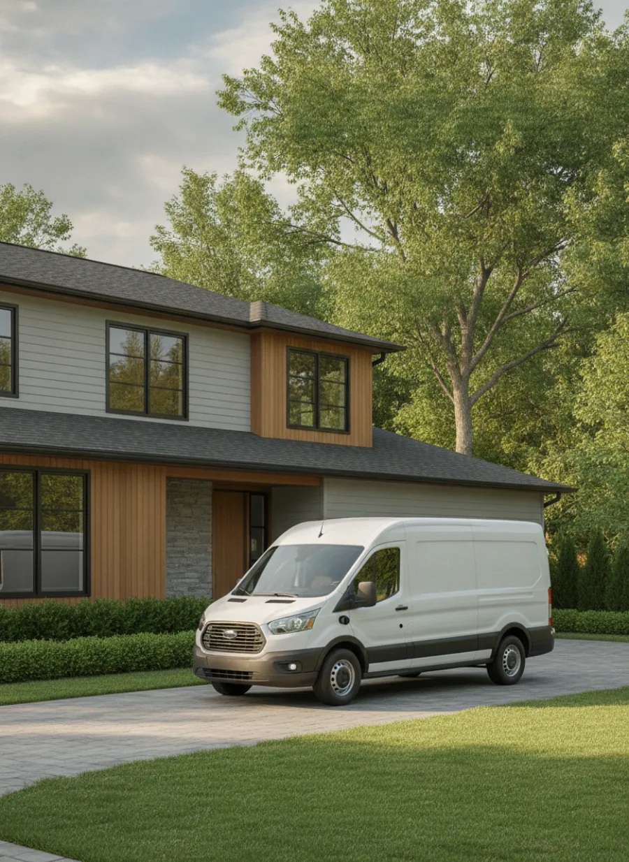 Cruu electric service van at a customer's driveway